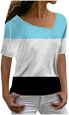 חולצות T הדפס גיאומטרי לנשים נ 'צוואר שרוול קצר בלוק גוש צמרות טוניקה קיץ מזדמן חולצות טוניקה