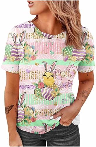 ביצי ארנב צבעוניות הדפסת חולצת טס פסחא לנשים חולצות חג מצחיקות