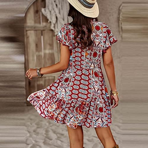 שמלות שותיות של פרגירן לנשים חוף מזדמן, שמלת שרוול קצר של הנשים הדפסות מזדמנות של נשים