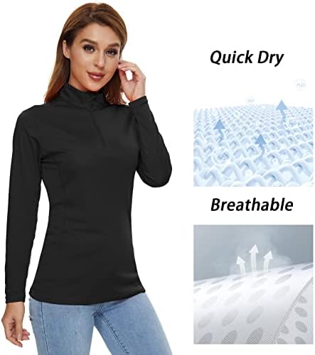 חולצות שרוול ארוך לנשים מחויבות הגנה על שמש 1/4 ZIP קיץ מהיר חולצות טיול יבש