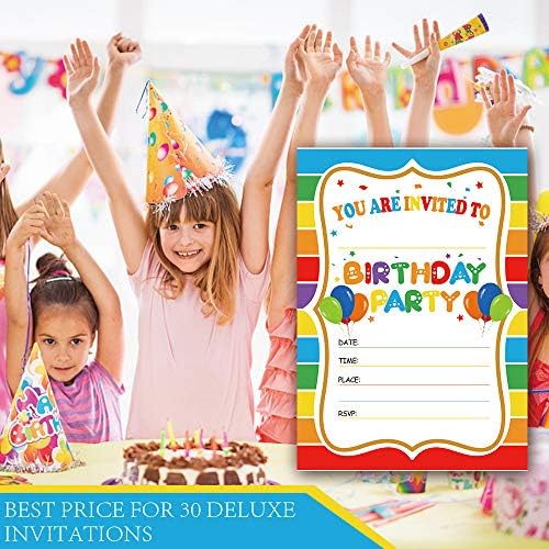 כרטיסי הזמנה למילוי יום הולדת צבעוני של קשת, הזמנות למסיבת יום הולדת לילדים לבנים או לבנות,