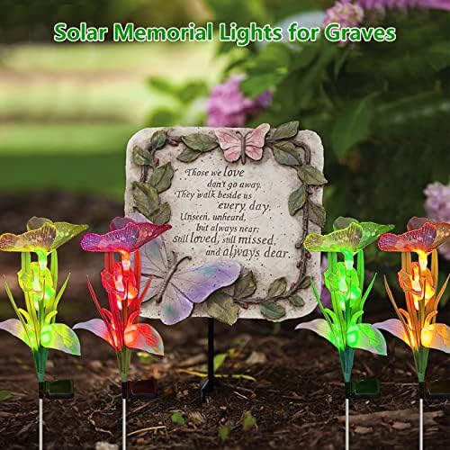 אורות פרחים סולאריים תפאורה לגינה חיצונית - 4 חבילה 7 צבע החלפת LED סולארי פרח שושן עם אורות פרפר