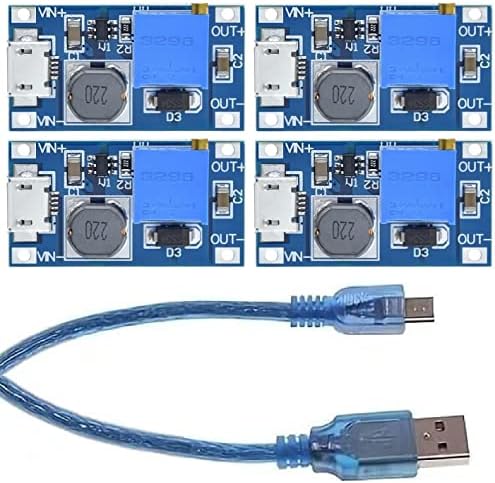 WWZMDIB 4PCS USB MT3608 2A DC-DC Boost Boost Converter 2-24V ל- 5-28V מודול Boost מתכוונן עם 1 PCS MICRO כבל USB