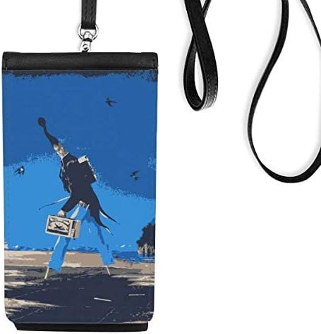 רקע כחול קריקטורה איור גרוטסקי ארנק ארנק תליה כיס נייד כיס שחור
