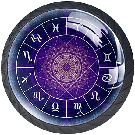 Kraido Zodiac Horoscope Horoscope Psychedelic Deply מטפל 4 חתיכות ידית ארון עגולה עם ברגים מתאימים למשרדים