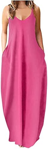 שמלת מקסי של Hot6SL לנשים, פלוס שמלה בגודל לנשים 2023 שמלות קיץ כיסים שמלת ספגטי קיץ ללא שרוולים מזדמנים