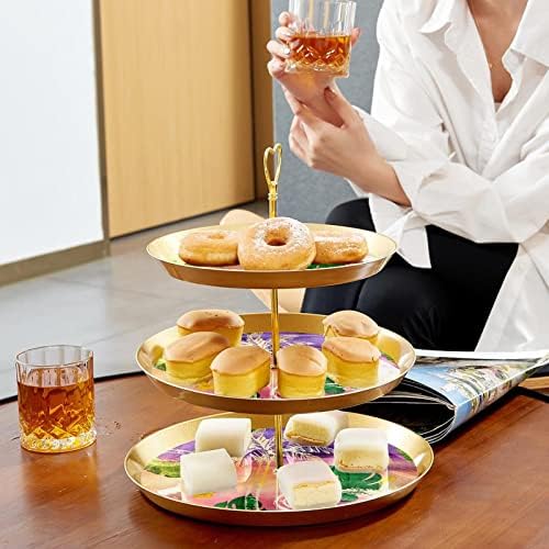 אלמנטים טרופיים מחזיק עוגות 3 שכבות, עמדת קינוחים, מגדל קאפקייקס למסיבת תה שרת מזנון יום הולדת לחתונה