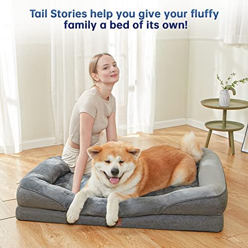 סיפורי זנב מיטת כלבים גדולה, ארגז ביצה אורתופדי ספה כלב עם קרקע אנטי-החלקה וכיסוי נשלף ומיטות רירית אטומות