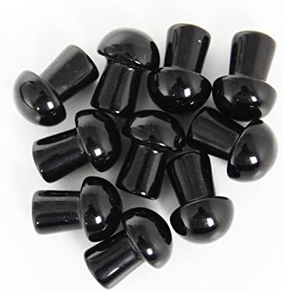 10 יח 'עיצוב פטריות אבן שחורה של אובסידיאן, פיסול פטריות קריסטל מיני בעבודת יד, פטריית אבן חן אובסידיאן טבעית