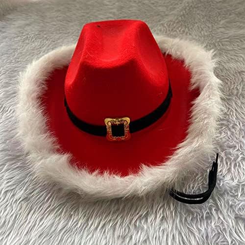 חג המולד הוביל אורות קאובוי כובע נוצת כובע אדום מערבי קאובוי אדום כובע סנטה קלאוס פרווה גזוז אורות כובע