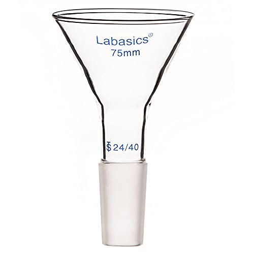 משפך אבקת גזע קצר זכוכית עם 75 ממ ממד חיצוני עליון משפך מסנן משותף פנימי 24/40 משפך זכוכית
