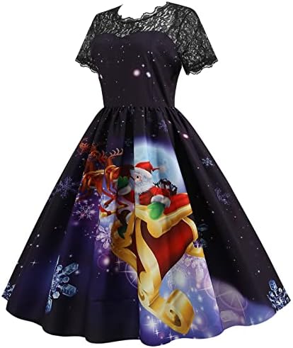 שמלת חג המולד לנשים של בציר פרחוני תחרה מסיבת קוקטייל שמלות פתית שלג הדפסת אונליין נדנדה מזדמן
