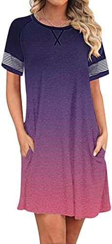 נשים קיץ מזדמן קצר מיני חולצה שמלת שיפוע צבע הדפסה קצר שרוול או צוואר טוניקת משמרת שמלות נדנדה