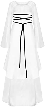 קוספליי תלבושות עבור נשים התלקחות שרוול עניבת מול רצפת אורך מקסי שכבות שמלת רטרו מימי הביניים גותי שמלות בגדים