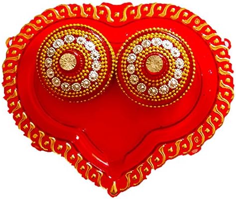פסטיבל צורת לב הודית אקריליק פוג'ה תאלי עם 2 קומקום/מחזיק צ'וואל/צלחת אירוסין/קישוטים דיוואלי/טילאק