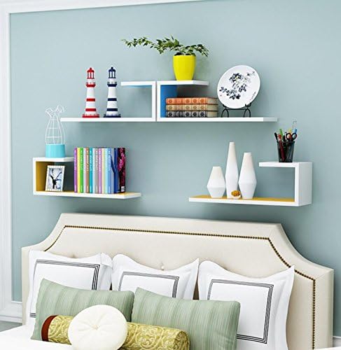 מדף קיר קיר יופי, מדף קיר דקורטיבי סט מדף מתלה פרחים תלוי עץ פשוט יצירתי לסלון או לחדר שינה-ב-ב