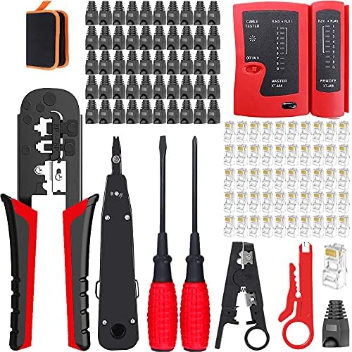 ערכת כלי Crimp Crimp ערכת כלים של Leatbuy Crimp Crimp Kit5 Crimpting Tool Cat5e Cat6, מחברים 50