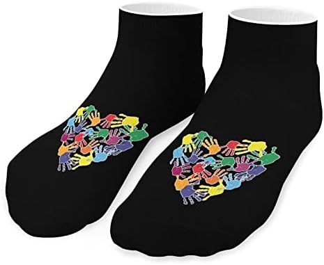 הדפסי יד צבעוניים בצורת לב גרבי קרסול מצחיקים גרביים אתלטים ללא מופע מרופדים לגברים נשים