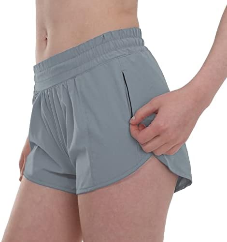 מכנסיים קצרים של Aurefin לנשים ， מכנסיים קצרים אתלטים קלים עם אניה רשת וכיס רוכסן מכנסי ספורט יבש מהיר