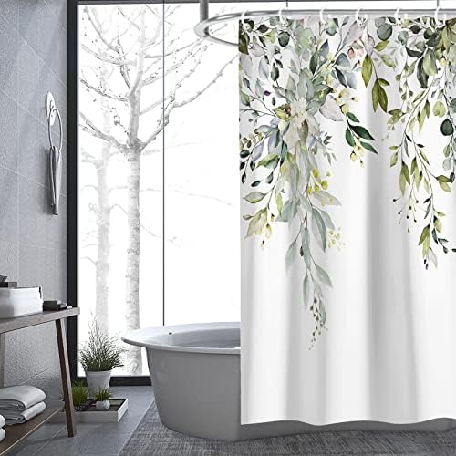 וילון מקלחת Onlalasyc, וילון מקלחת צמחים, עלי צבעי מים על וילון המקלחת העליון למלון בית אמבטיה,