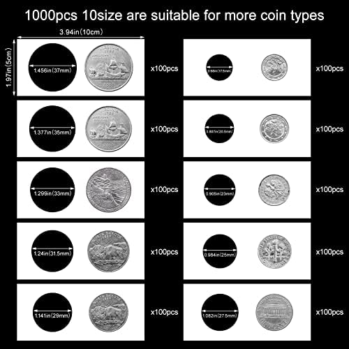 1000 יחידות מחזיק מטבעות קרטון לאספנים-אספקה של מחזיקי אוסף מטבעות 2 על 2, 10 גדלים סלטות מטבעות לכל איסוף המטבעות,
