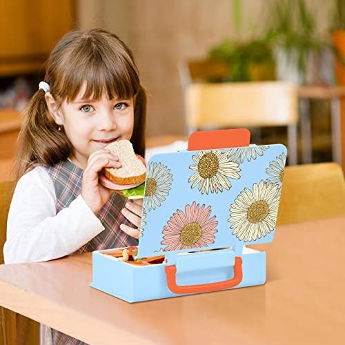 בונלה פורחת דייזי בנטו קופסת אוכל לילדים קופסת בנטו עם 3 תאים, מיכלי ארוחת צהריים מובנים במזלג