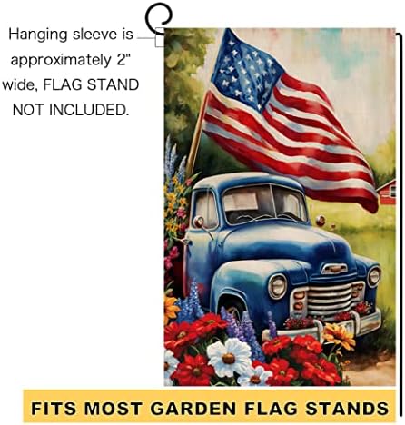 דגל גן המשאית 4 ביולי 12x18 אנכי כפול דו צדדי פטריוטי ארהב דגל פרחוני יום הזיכרון יום העצמאות יום קישוטים חיצוניים