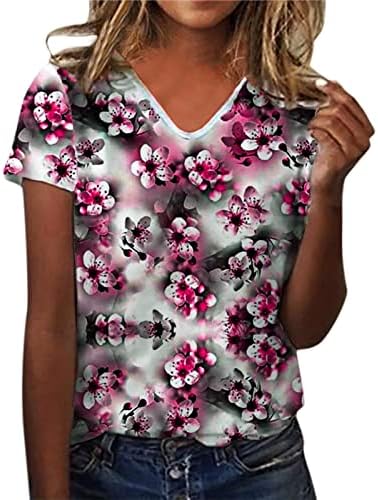 חולצות חמודות לנשים קיץ נשים שרוול קצר V צוואר פרחוני מודפסים חולצות טופ חולצות חולצות מזדמנים טוניקה