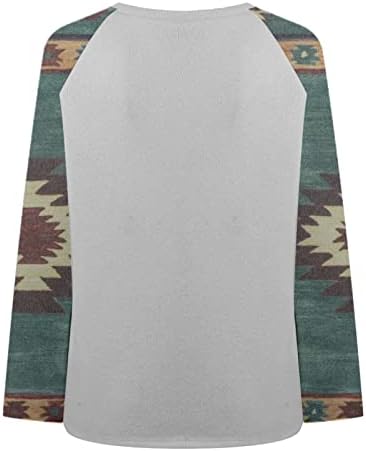 חולצות נשים מערבי בציר טלאים מקרית צווארון עגול סווטשירט אתני הדפסה ארוך שרוול סוודר חולצה