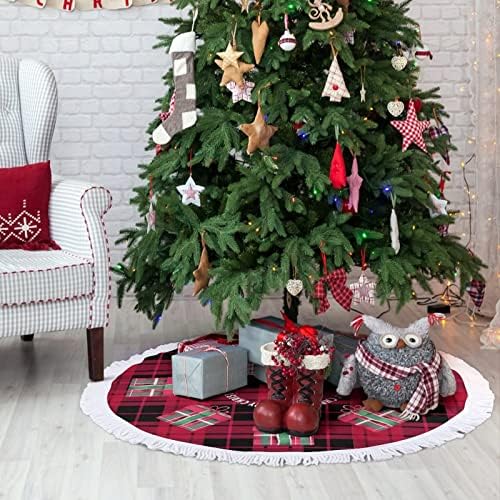 חצאית עץ חג המולד עם ציצית, חצאית עץ חג המולד משובצת חג המולד, מחצלת בסיס עץ חג מולד שמח, מחצלת