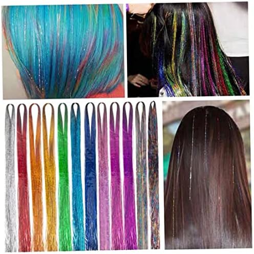 שיער טינסל גדילים ערכת, 13 יחידות שיער טינסל ערכת צבעוני נוצץ גליטר ישר שיער לנשים בנות נוצץ שיער הרחבות