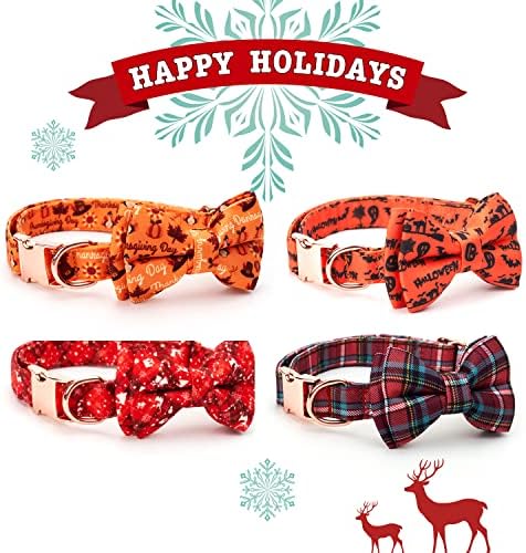 צווארון כלבים של AIMGGO עם עניבת פרפר ליל כל הקדושים חג ההודיה חג המולד מתנות לחיות מחמד רוחות דפוס דלעת עם