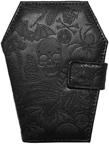 קרייפסוויל 666 נקבה בולט גולגולת ארון צורת טבעוני ארנק, שחור, בינוני