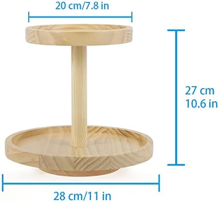 2 שכבות מגש 360 סטנד מסתובב עץ עגול שולחן דקור שכבות הגשת מגש תצוגת דקור פריט מזון פירות דוכן