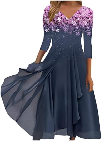 צפותים שמלות קז ' ואל לנשים 2023 שרוול ארוך פרחוני לפרוע זורמת צווארון מקסי שמלת אופנה שמש בוהו שמלות זורמות