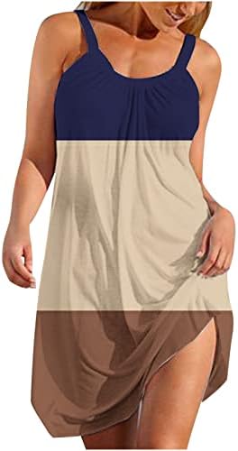 קיץ שמלות לנשים חוף פרחוני חולצת טי קצר שמלה קיצית ללא שרוולים מקרית סקופ צוואר צבע בלוק טנק שמלה