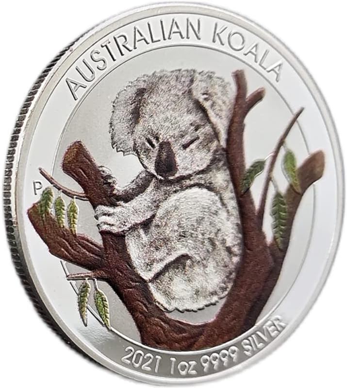 2021 קואלה הנצחה מטבע בעלי החיים מזל מטבע אוסטרלי קואלה קואלה מטבע צבוע כסף מצופה חוץ מטבע