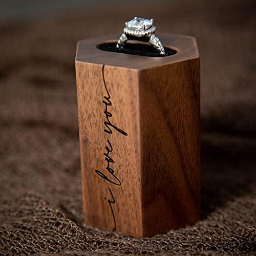 Muujee אני אוהב אותך מעמד טבעת עץ משושה - מחזיק טבעת עץ חרוט למעורבות טקס חתונה קופסת טבעת קופסה