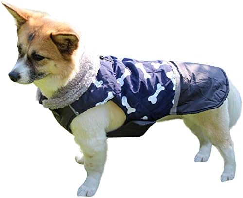 צווארון צמר צמר ג'וידוג מעילי כלבים הפיכים לכלבים גדולים ז'קט כלבים חמים אטומים למים לחורף קר, כחול