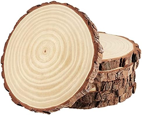 פינגוי 6 חתיכה 9-10 אינץ טבעי עץ פרוסות, גמור טבעי עץ עץ פרוסות עם קליפה, גדול עגול עץ עץ דיסקים עץ עיגולים