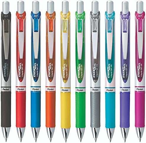 פנטל אנרג 'ל 0.7 עט ג' ל נוזלי נשלף, 10 מארז של צבעי דיו שונים חדשים, קצה מתכת, קו בינוני, מהיר יבש ללא מריחה