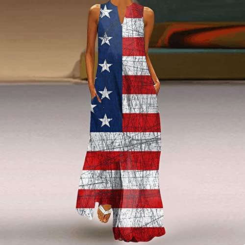 שמלת פס קיץ יום עצמאות לנשים מקרית בתוספת גודל שמלת צוואר ללא שרוולים יומי אופנה נשים