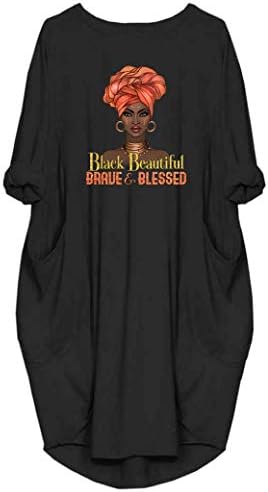 נשים של ארוך שרוול כיס שמלה שחור אישה האפרו אמיץ מבורך טוניקת חולצות