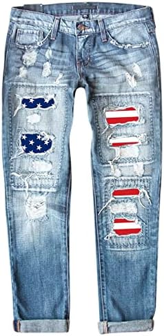 אילוגו נשים ג 'ינס עצמאות יום הדפסת קרע מכנסיים ז' אן טוניקת חולצות לנשים