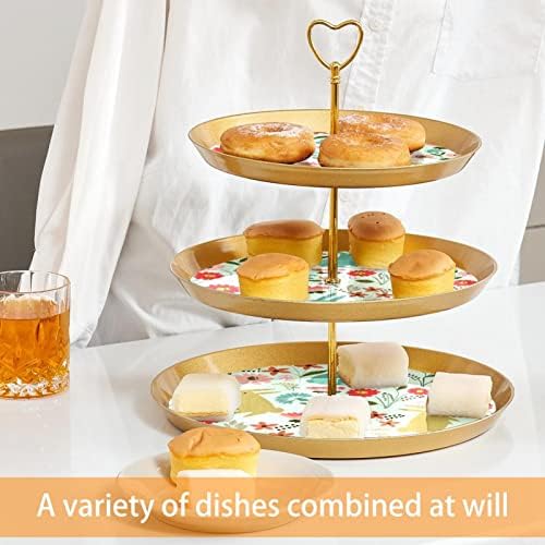 ארנב חמוד עם מחזיק קאפקייקס דפוס פרחים למאפה, 3 עוגת זהב מפלסטיק שכבתית עמדת שולחן קינוח, מגדל עץ עוגות