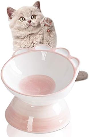 קערת חתולים מורמת ג'מירי, קערות חתול קרמיקה מוגבהות עם זווית הטיה של 15 מעלות, קערות מזון ומים