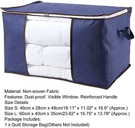שמיכת גרסארי שמיכת מיטה שקית אחסון באריזה באריזה וארגון תיק עם חלון גלוי, ידיות מזוינות, כחול כחול