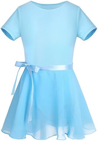מנצחת ילדים בנות תלבושת ריקוד בלט שרוולים קצרים בגד גוף עם חצאית קשורה של שיפון.