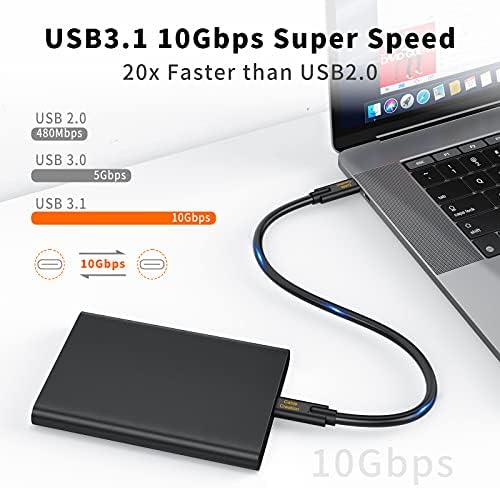 צרור כבלים - 2 פריטים קצרים USB C ל- USB C כבל 1ft, 100 וולט כבל טעינה מהיר + USB C קצר לכבל USB C 60W טעינה