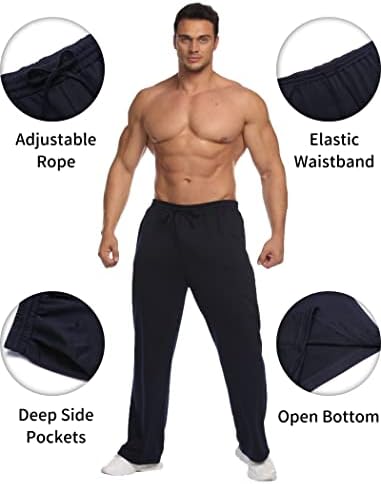 מכנסי טרניעה של Deyeek מכנסי זיעה תחתונים פתוחים לגברים מכנסי טרנינג קלים עם כיסים רצועות רחבות רגל ישרות